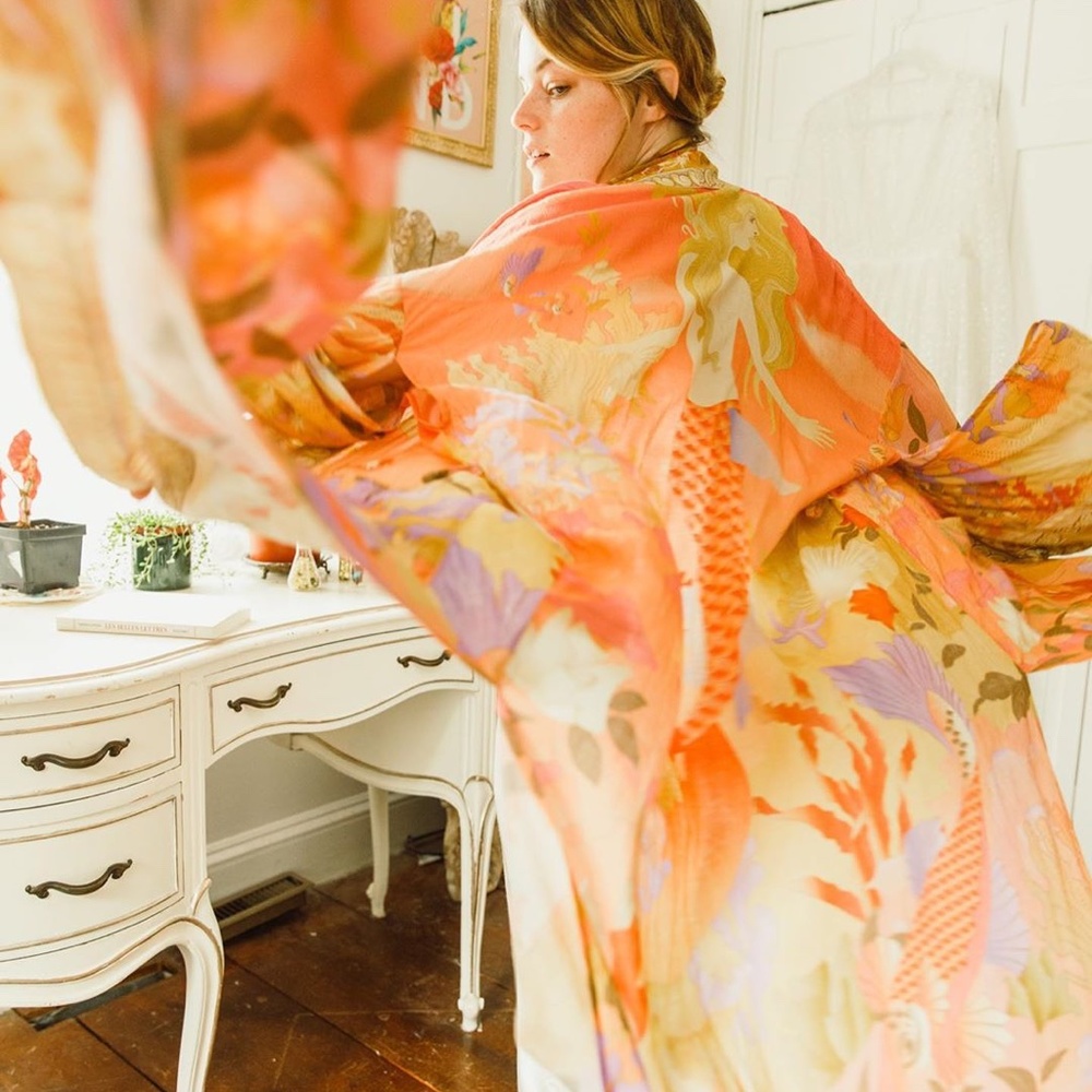Mermaid dreams boho Floral print Kimono cover up - Picture 10 of 13
